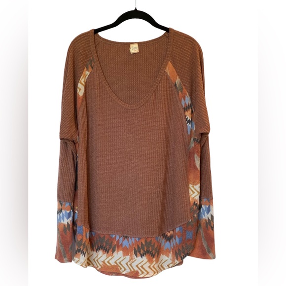 Peach Oversized Long Sleeve Waffle Top - Picture 3 of 9